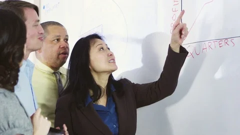 Slow motion businesswoman using graph with coworkers Stock Footage 80227370