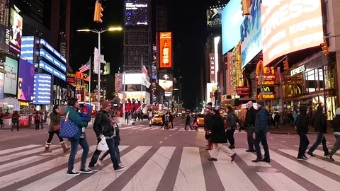 Slow Motion Busy Tourists passing visit  Popular Times Square Crowded People Stock Footage 74641795