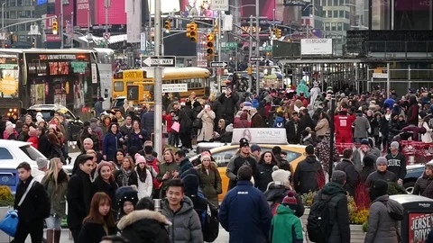 Slow Motion Busy Tourists passing visit  Popular Times Square Crowded People Stock Footage 74641876