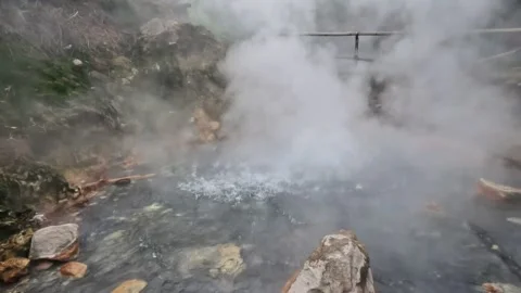 Slow motion camera moving around the crater Stock Footage 307432366