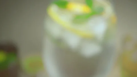 Slow motion camera moving focus on glass with drink Stock-Footage 87700177