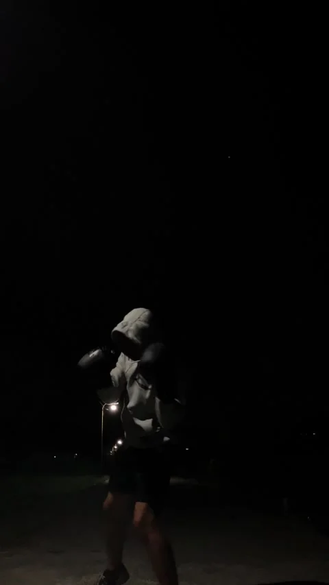 Slow Motion Camera Static Of Athlete Practicing Boxing With Smoke At Night Video stock 340195974