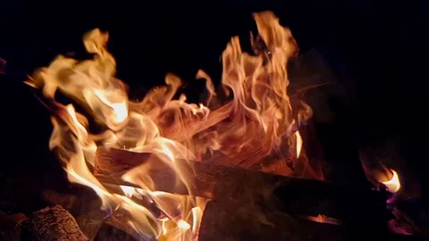 Slow motion with camp fire burning in the night Stock Footage 160888576