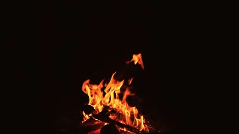 Slow Motion of Camp Fire Isolated on Black Background. Stock Footage 327214576
