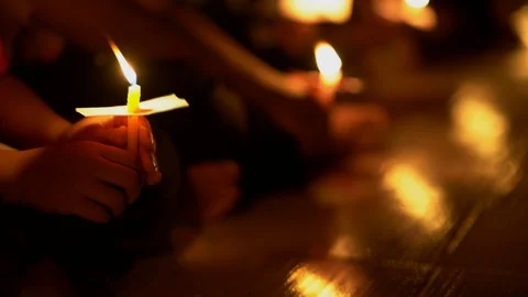 Slow motion candle burning fire flame on night background Видео 104008569