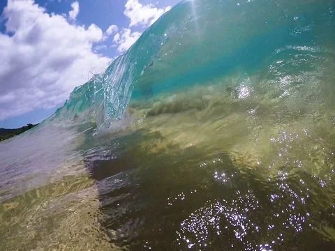 Slow Motion Capture Of A Clear Ocean Wave On A Tropical Beach Video stock 83963577