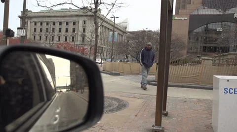 Slow motion car pov downtown Cleveland Stock Footage 33236452