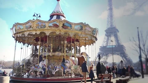Slow motion carousel Eiffel tower Paris Stock Footage 47320730