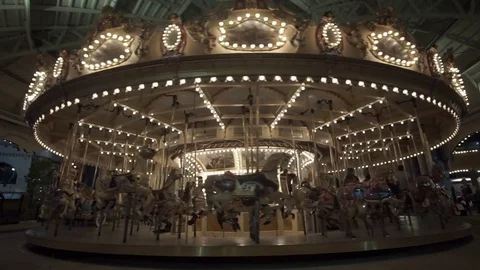 Slow motion of carousel horses at Melbourne luna park Stock Footage