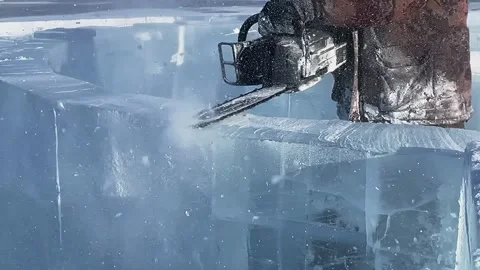 Slow motion. carving figures out of ice. Stock Footage 273372883