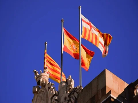 Slow-motion of the Catalonia's flags Stockbeeldmateriaal 102214792