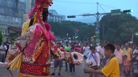 Slow motion Celebration Matsu God. Traditional General Hieh, Qi Yeh dancing-Dan Stock Footage