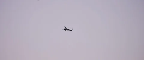 Slow motion of CH-47 chinook and helicopters in Los Angeles, California Stock Footage 115514827
