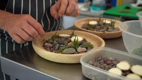 Slow-Motion Chef Plating Fancy Food Fine Dining Stock Footage 283666944