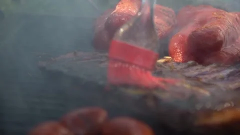 Slow motion chef put delicious sauce and condiment to ribs pork for barbecue-Dan Stock Footage 143091435