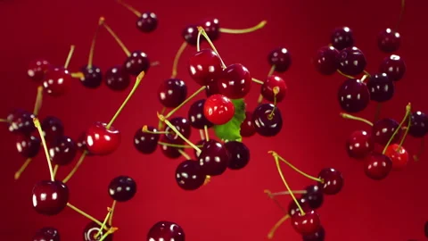 Slow motion of cherry rotates in the air Stock Footage 101975142