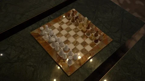 Slow Motion Chess Board with Black White Wood Figures Stock Footage 236609759