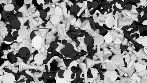 Slow Motion of Chess Pieces being Chess falling on chess in the air loop Stock Footage 186750728