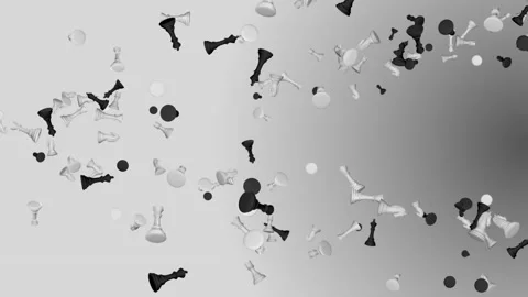 Slow Motion of Chess Pieces being Chess falling on chess in the air loop Stock Footage 186788367