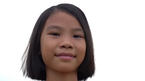 Slow motion children smiling on white sky background, happiness kids is lovely 動画素材 179698905