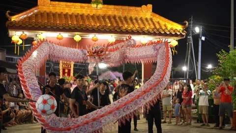 Slow Motion Chinese Dragon Dance at Seng Fatt Temple Kampar Stock Footage 345439346