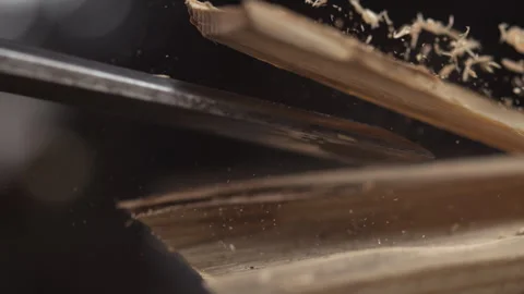 Slow Motion Chisel Artistry: Woodworking Wonders Stock Footage 265229633