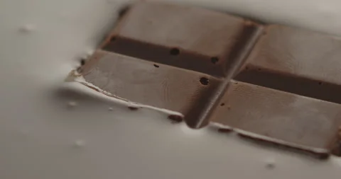 Slow Motion Chocolate Bar Falling into Liquid Chocolate - Rich Dessert Footage Video stock 276875170
