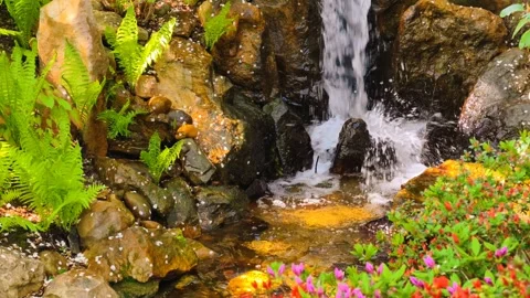 Slow motion Cinematic 4K B-roll footage clear waterfall sunlit rocky stream Stock Footage 307431904