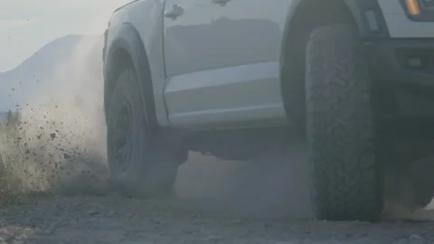 Slow Motion Cinematic Ford Raptor Drifting Dirt RED RAW Stock Footage 247667697
