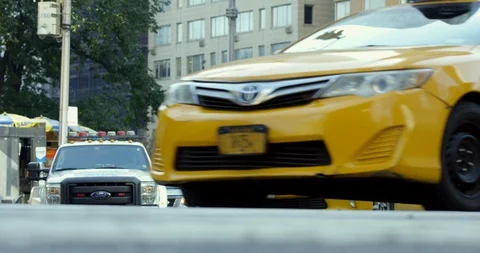 Slow Motion Of Classic New York Taxis On An Iconic NYC Road In Manhattan Stock Footage 112346530