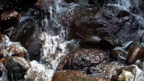 Slow motion of clear flowing water falling through the rocks Stock-Footage 292228383