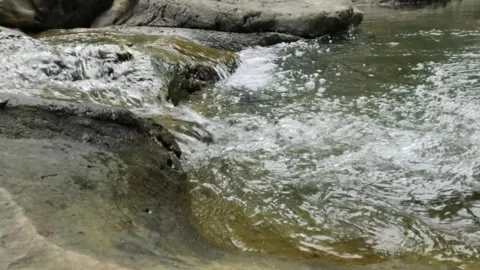 Slow motion of a clear mountain river during the dry season Stock Footage 321320274