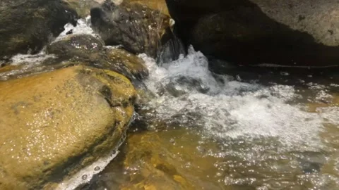 Slow motion of a clear mountain river cascade Stock Footage 321861511