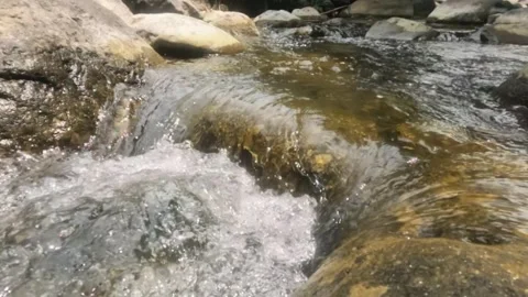 Slow motion of a clear mountain river cascade Stock Footage 321861537