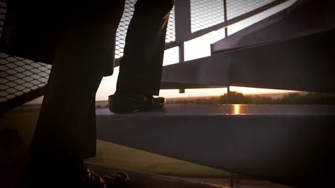 Slow motion of climbing up the stairs Stock Footage 72555495