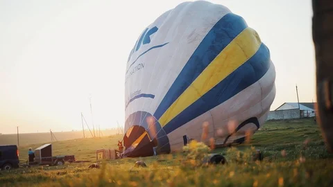 Slow motion close up of a balloon before the flight on the field with a Stock Footage 94266873