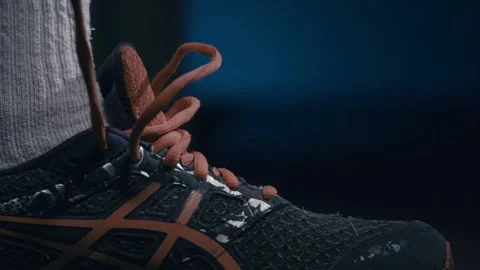 Slow Motion Close Up Basketball Player Tying Shoes Stock Footage 144860178