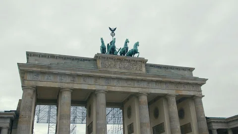 Slow Motion Close-up of the Brandenburg Gate restoration. In the capital of Stock Footage 106819859