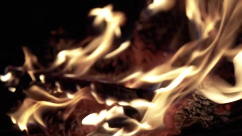 Slow motion close up burning fire. Bonfire. Stock Footage 153832637