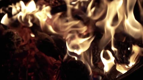 Slow motion close up burning fire. Bonfire. Stock Footage 153832684
