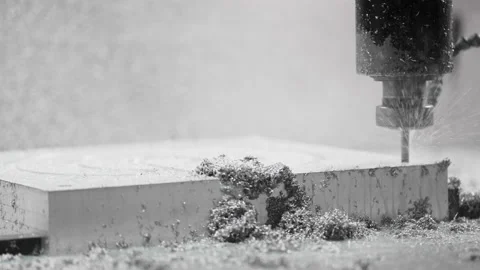 Slow-motion close-up CNC start. Aqueous cooling system with sprayer Stock Footage 167647995