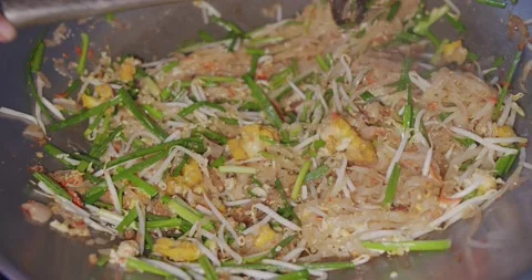 Slow motion Close-up cooking stirring Thai traditional popular street food Yummy Stock Footage 155805783
