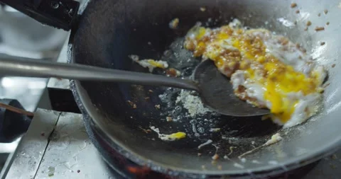 Slow motion Close up cooking Thai style food Stir Fried Pickle Turnip with Egg i Stock Footage 144398911