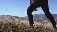 Slow Motion, Close Up: Courageous Female Hiker Climbing Mountaintop Stock Footage