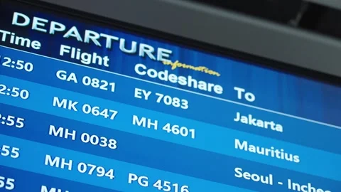 Slow-motion close-up of the Departure Information Board at KLIA Terminal Stock Footage 320999080