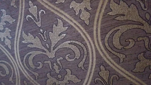 Slow Motion Close-up of Elegant Vintage Damask Wallpaper Texture Video stock 329410356