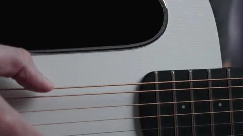 Slow Motion Close Up of Finger Plucking Acoustic Guitar String Stock Footage 330062425