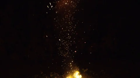 Slow Motion Close Up Firework Exploding Into Huge Fireball At Night Stock Footage 101208482