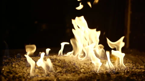 Slow motion close up flames in fire pit Stock Footage 170380933
