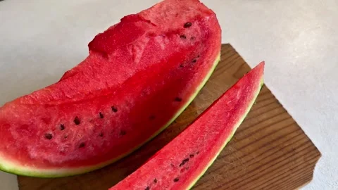 Slow Motion Close Up of Fresh Watermelon Slices Stock Footage 344577500
